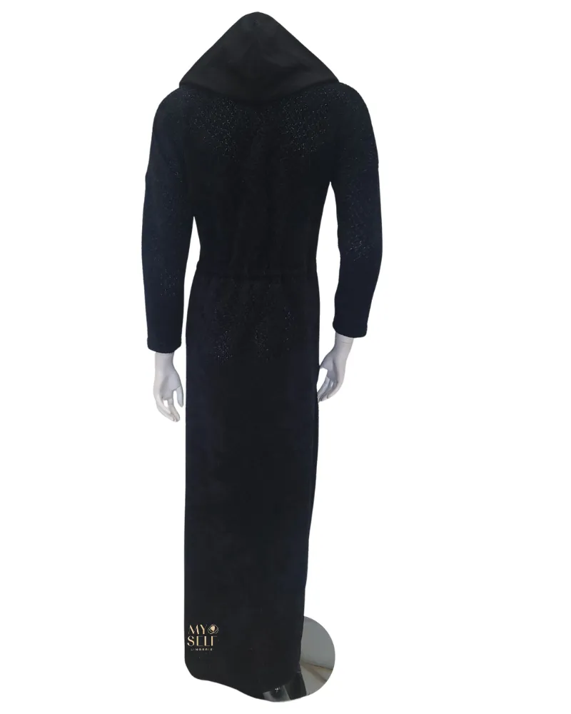 FW23MR05 Black Chenille Dolman Invisible Zipper Morning Robe