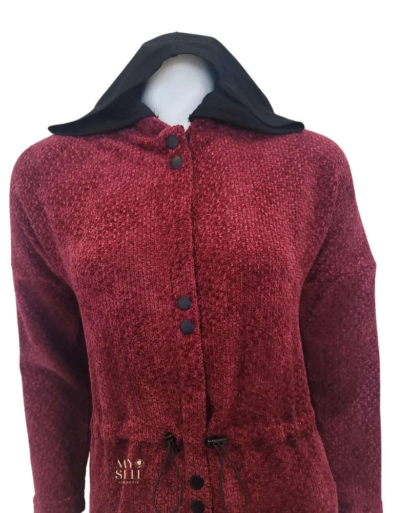 FW23MR05 Dry Rose Chenille Dolman Invisible Zipper Morning Robe