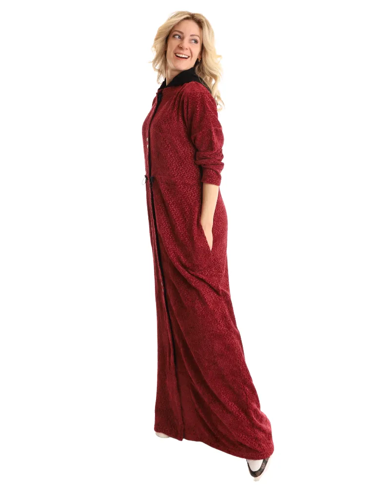 FW23MR05 Dry Rose Chenille Dolman Invisible Zipper Morning Robe