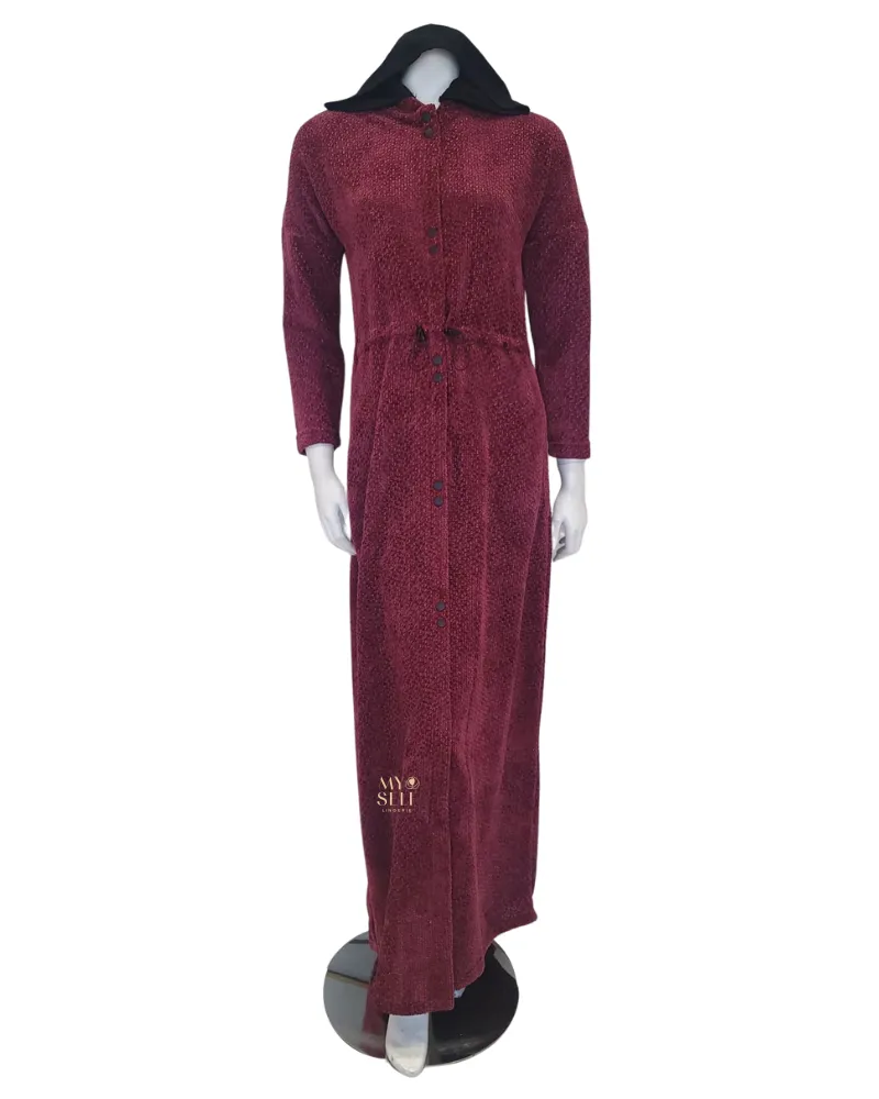 FW23MR05 Dry Rose Chenille Dolman Invisible Zipper Morning Robe