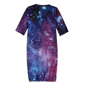 Galaxy Baby Sleep Gown with Bow & Personalized Hat  Soft & Cozy Baby Outfit for Sweet Dreams