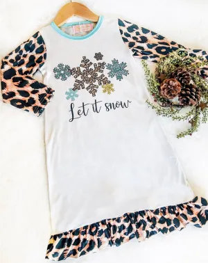 Girls Christmas Night Gowns - Leopard Let It Snow