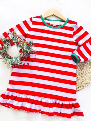 Girls Christmas Night Gowns - Red Stripe