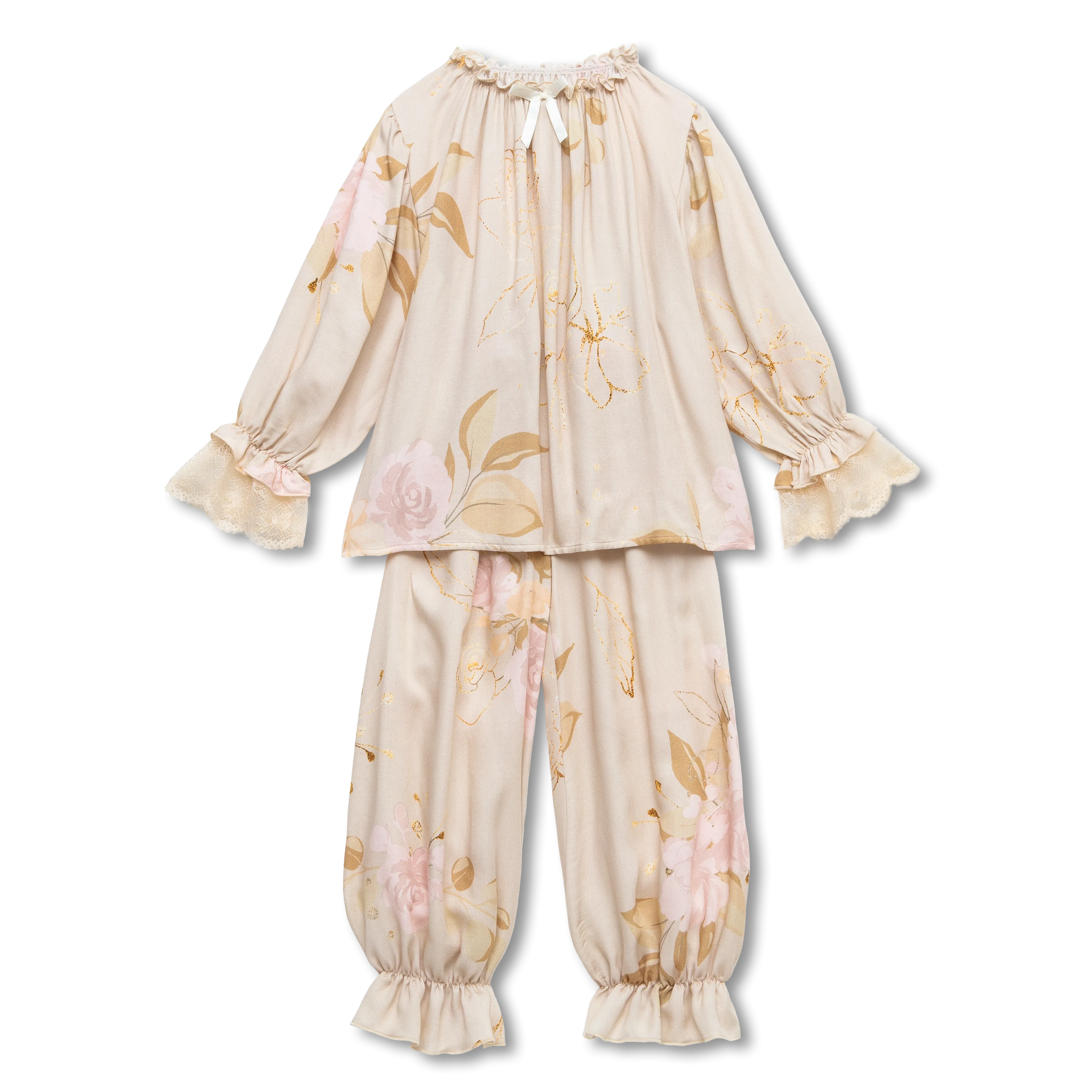GRACE - GIRLS PYJAMA SET IN BEIGE ROSES