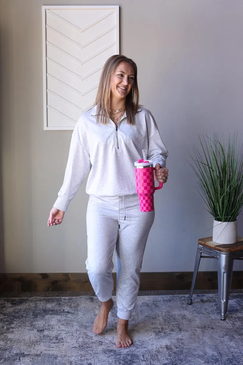 Gray Half Zip Knit Lounge Set • S-2XL PLUS