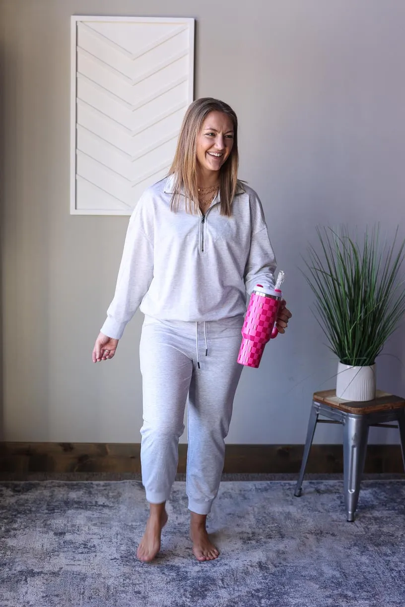 Gray Half Zip Knit Lounge Set • S-2XL PLUS