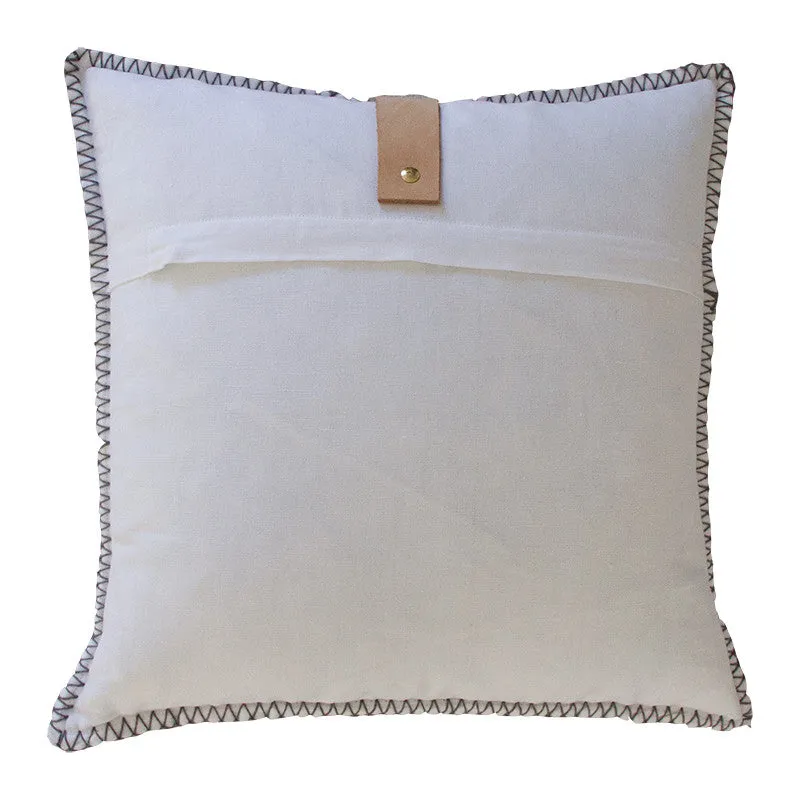 GREY MERINO WOOL BLEND CUSHION WITH LEATHER 55cm