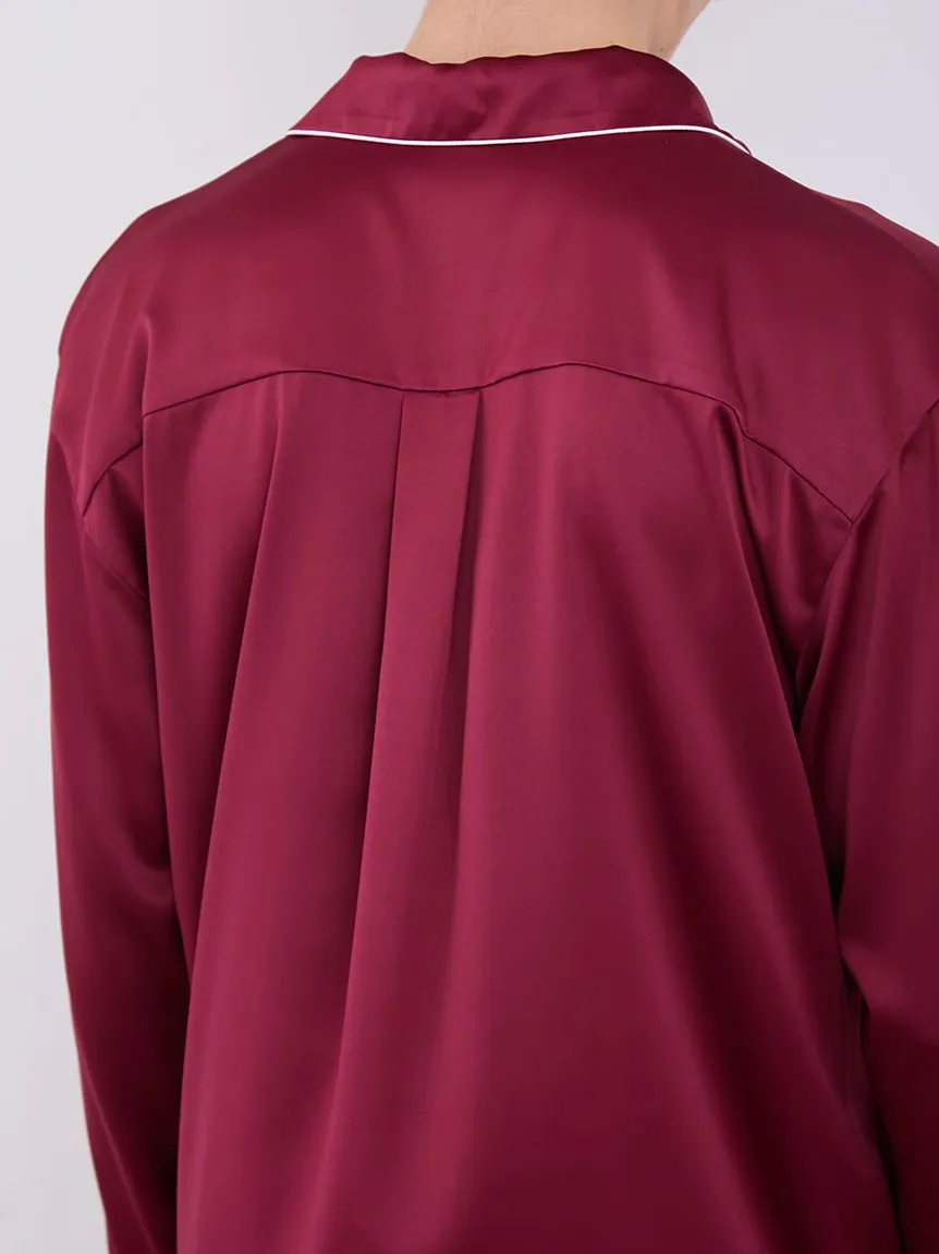 HOLIDAY Mens Piping Satin Long Sleeve Sleep Shirt