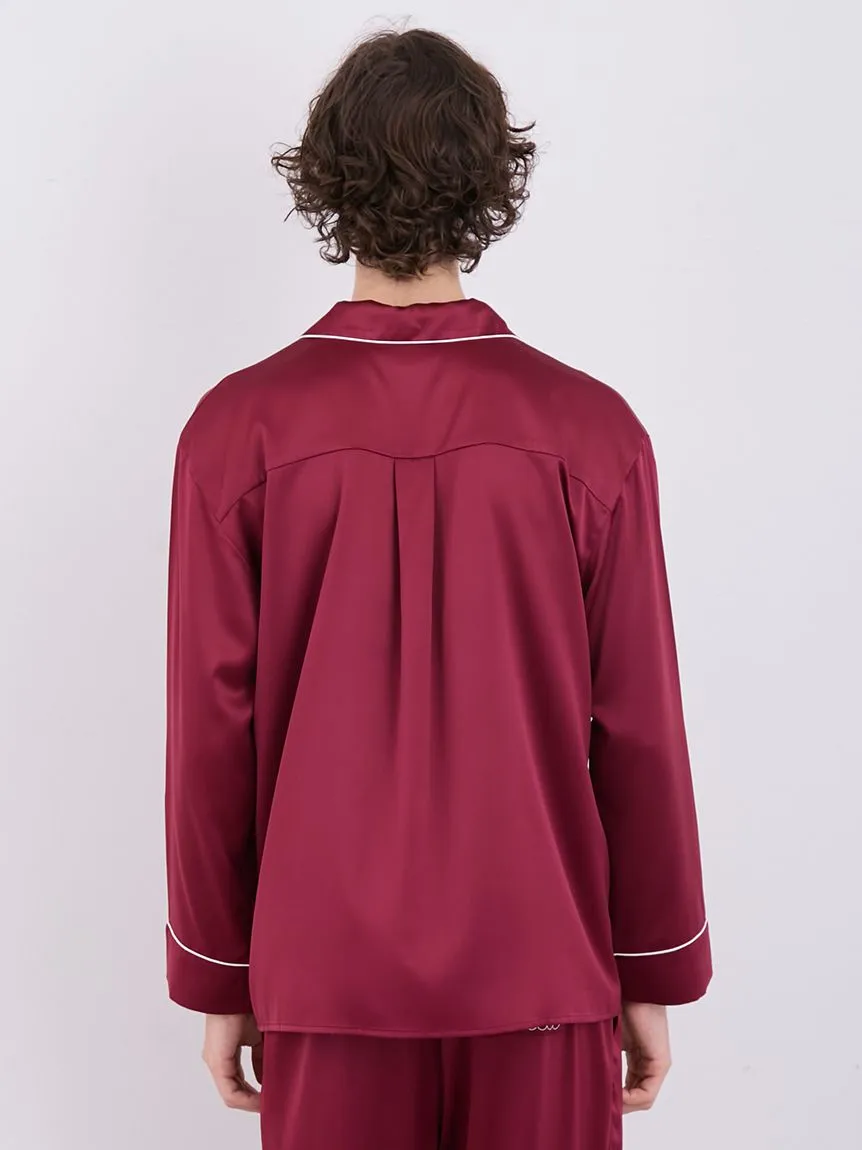 HOLIDAY Mens Piping Satin Long Sleeve Sleep Shirt