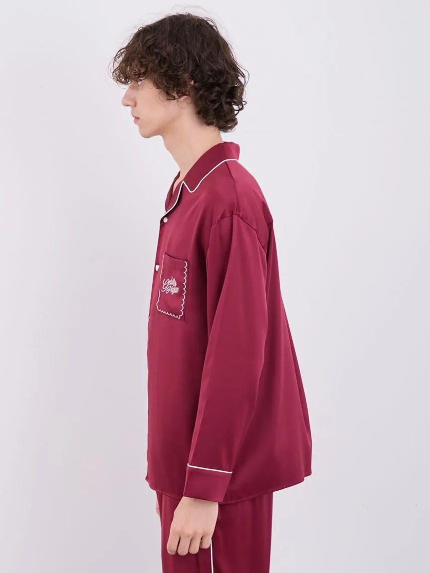 HOLIDAY Mens Piping Satin Long Sleeve Sleep Shirt