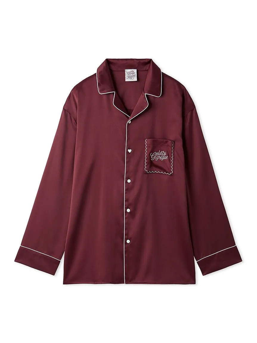 HOLIDAY Mens Piping Satin Long Sleeve Sleep Shirt