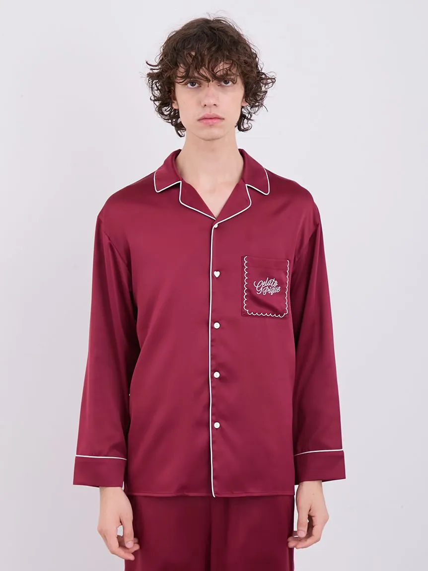 HOLIDAY Mens Piping Satin Long Sleeve Sleep Shirt