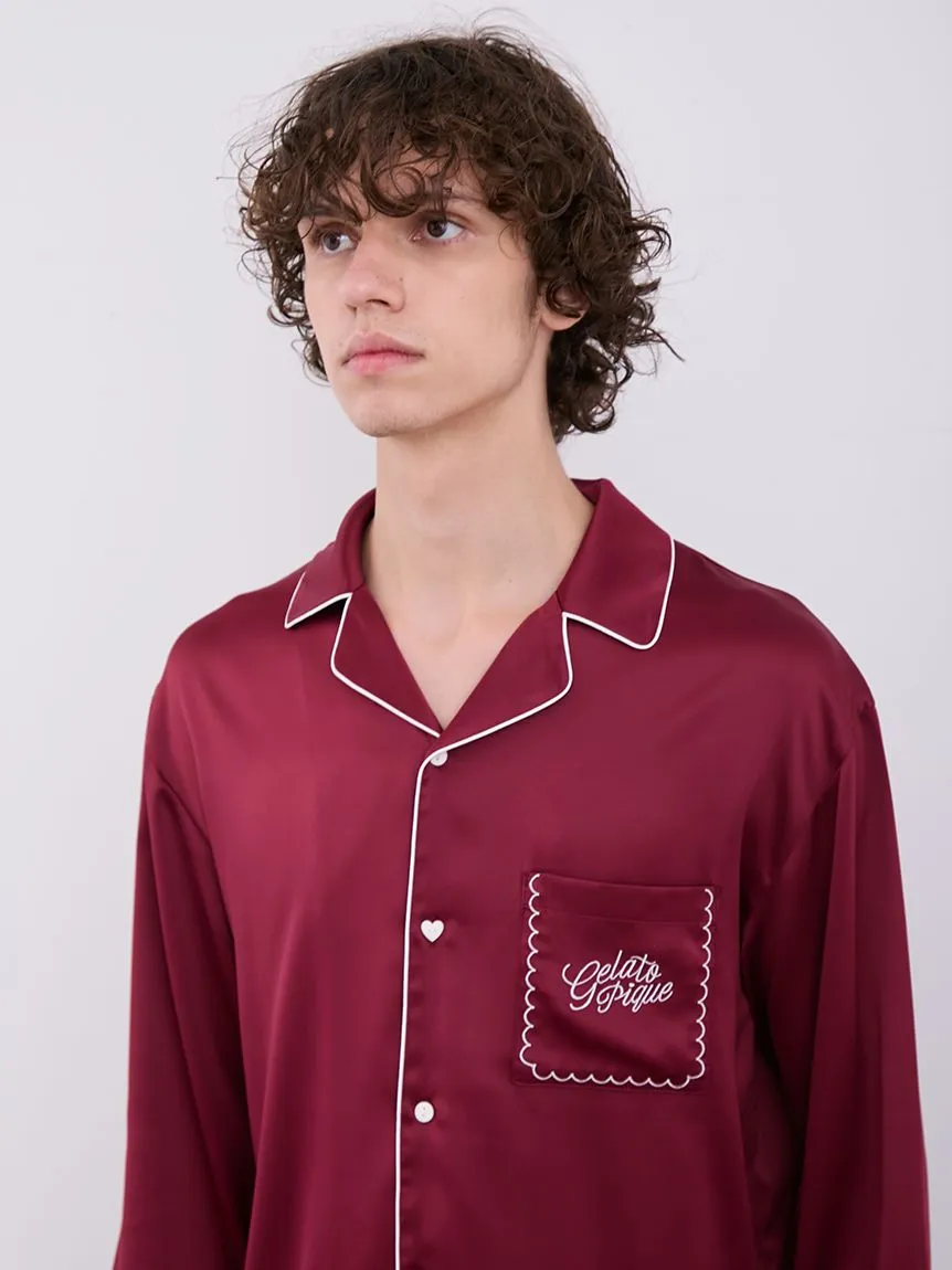 HOLIDAY Mens Piping Satin Long Sleeve Sleep Shirt