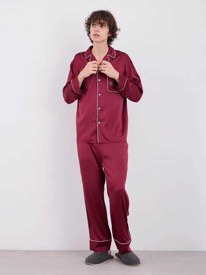 HOLIDAY Mens Piping Satin Long Sleeve Sleep Shirt