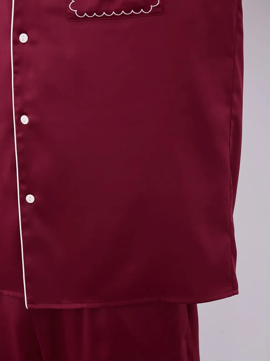 HOLIDAY Mens Piping Satin Long Sleeve Sleep Shirt