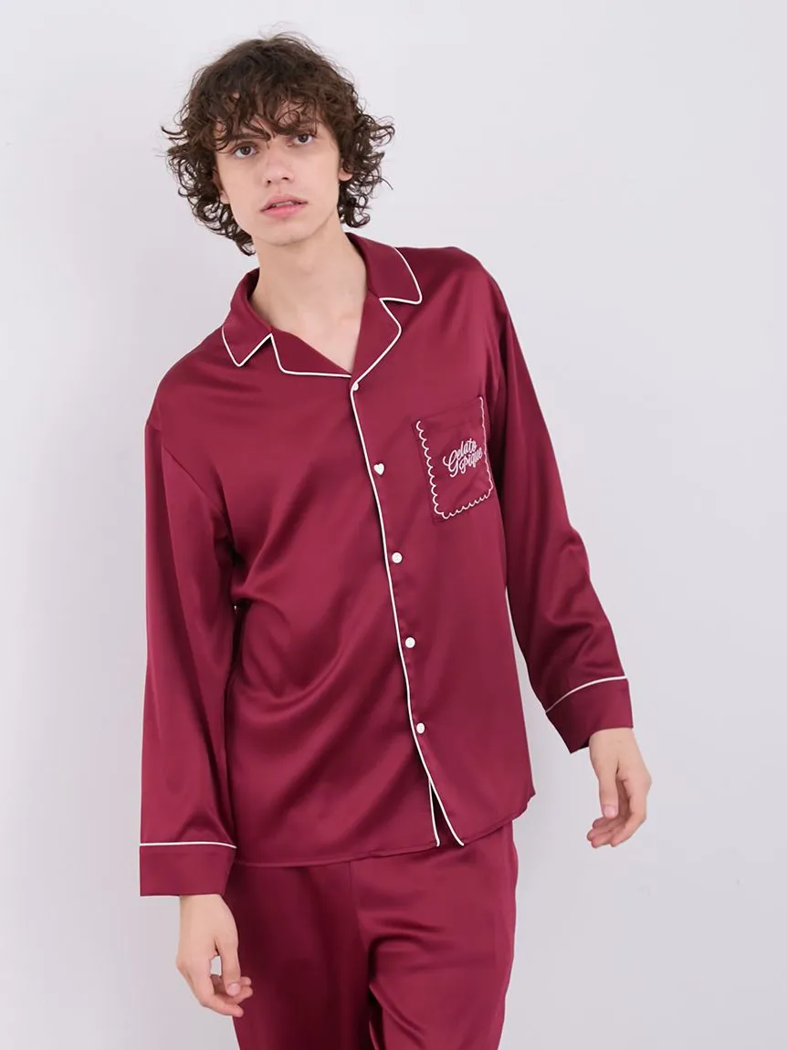HOLIDAY Mens Piping Satin Long Sleeve Sleep Shirt