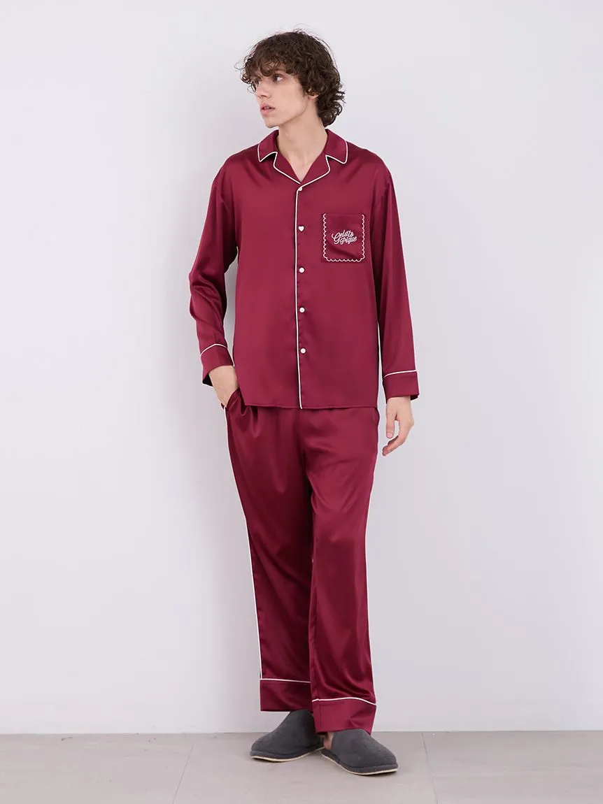 HOLIDAY Mens Piping Satin Long Sleeve Sleep Shirt