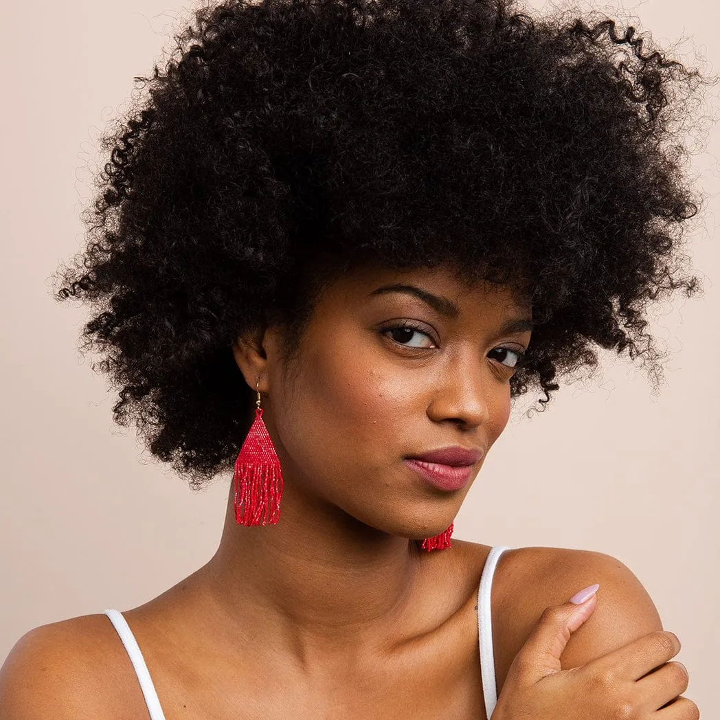 Ink   Alloy Scarlet Red Luxe Petite Fringe Earring