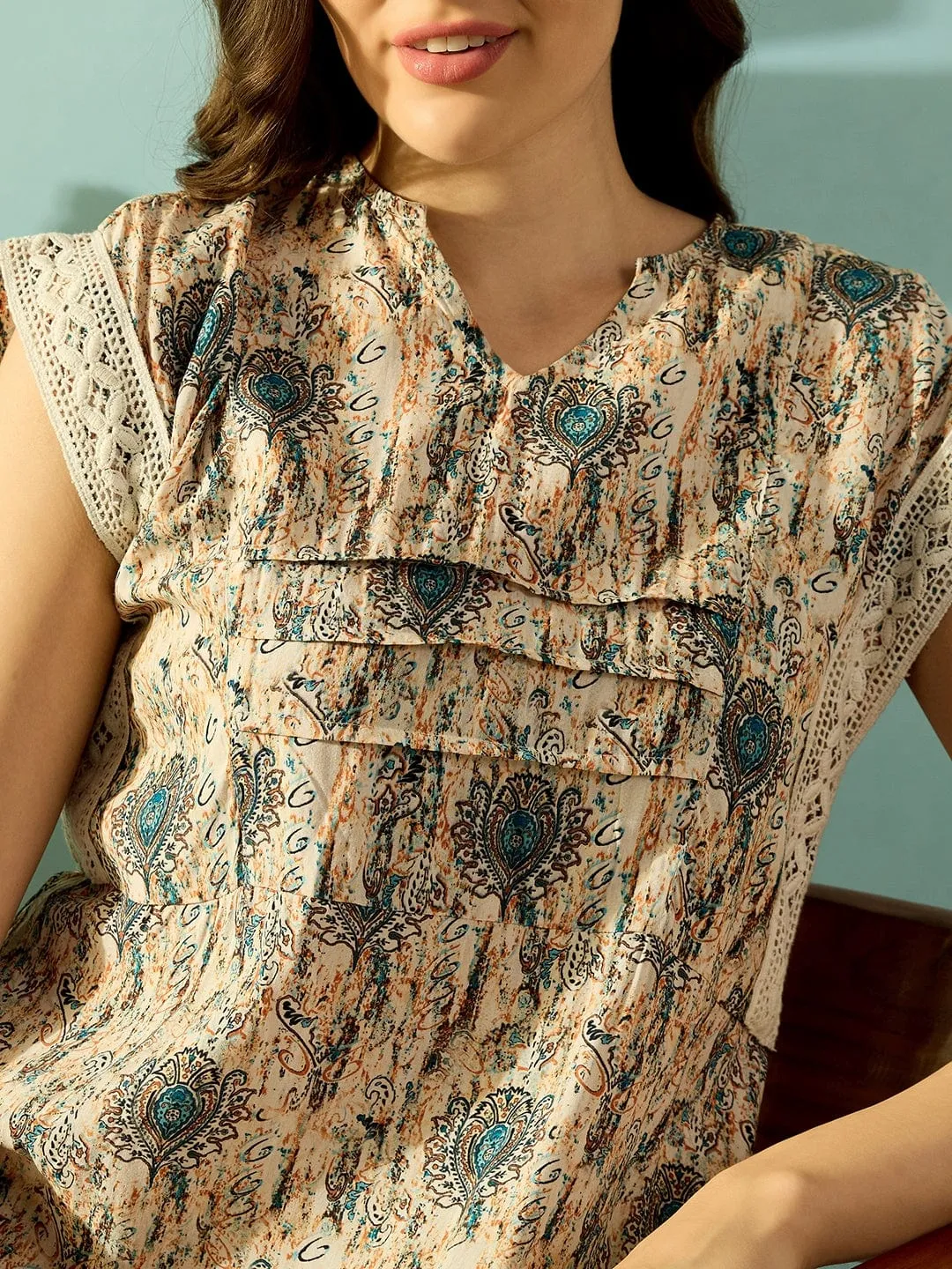 Intricate Floral Digital Printed Night Dress