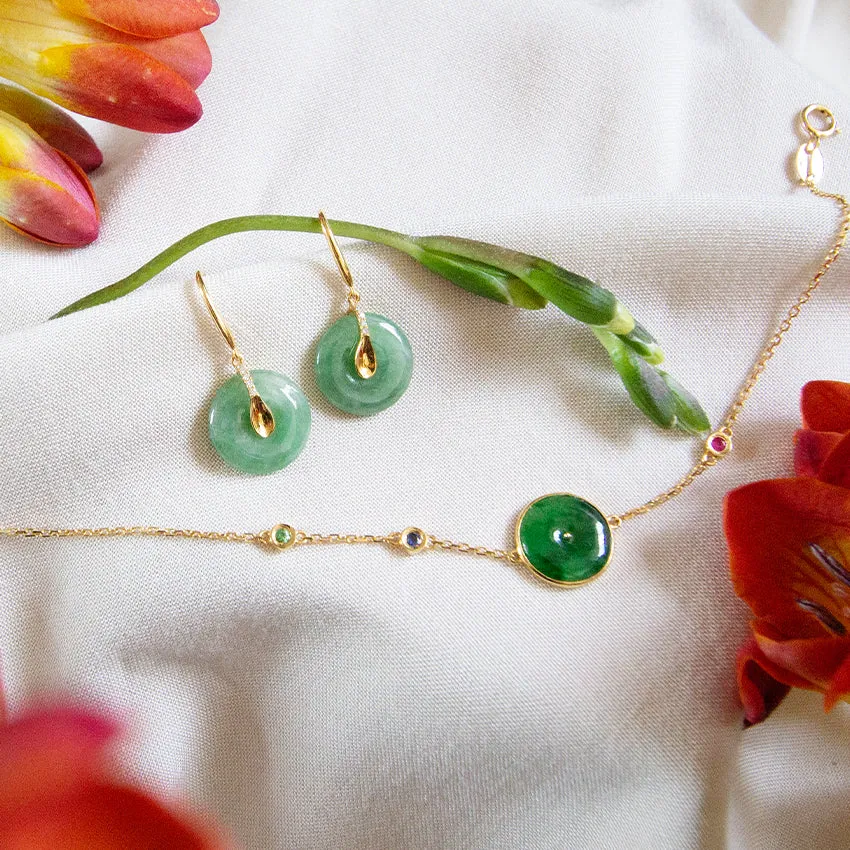 Jade & Diamond 18k Gold Hook Earrings