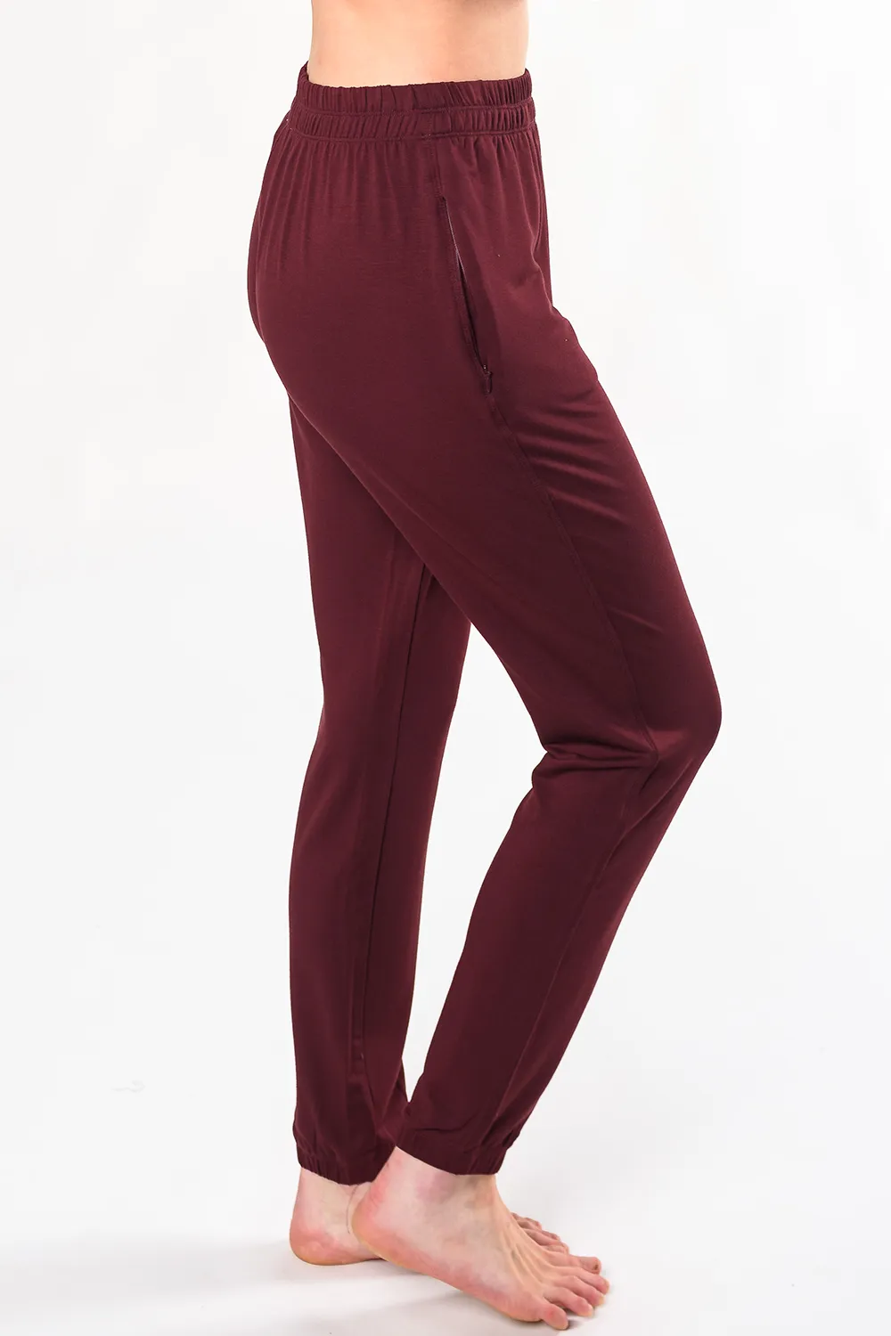 Julie Zipped Pocket Bamboo Jogger - Wine