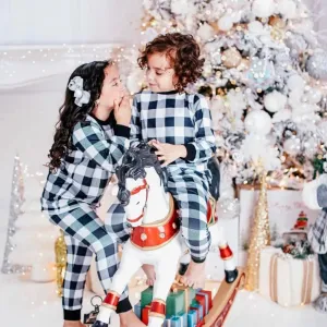 Kids 2 Pc Christmas Pajamas - Black & White Check