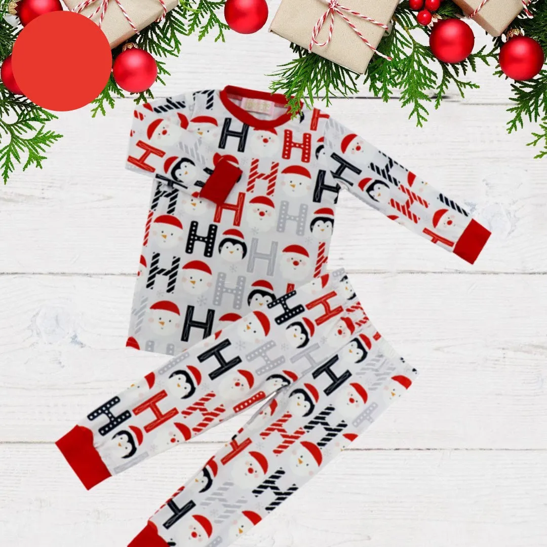 Kids 2 Pc Pajamas - Santa Snowman Penguin Ho Ho