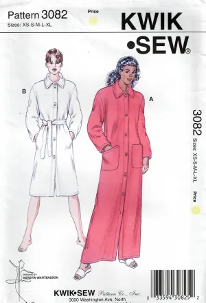 Kwik Sew 3082 Womens Polar Fleece Robe / Dressing Gowns Out Of Print Sewing Pattern Size XS - L UNCUT Factory Folded