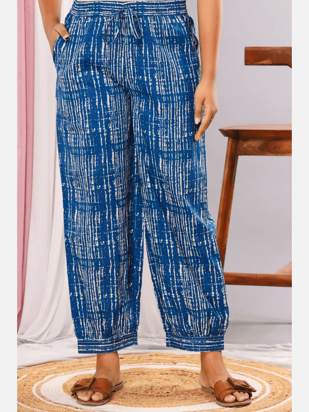 Lake blue Cotton V neck Loungewear