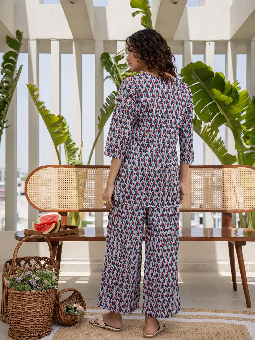 Leafy Pleat Cranberry Current Blue Lounge Wear