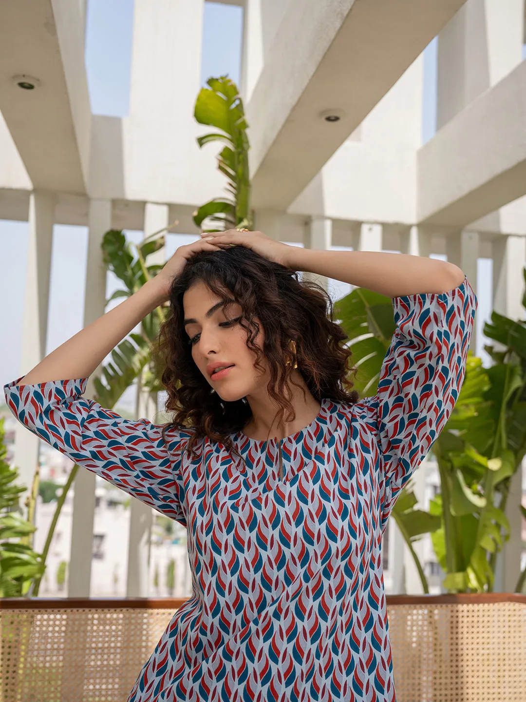 Leafy Pleat Cranberry Current Blue Lounge Wear