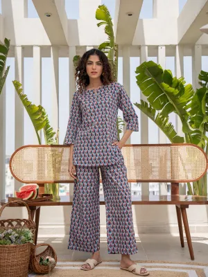Leafy Pleat Cranberry Current Blue Lounge Wear