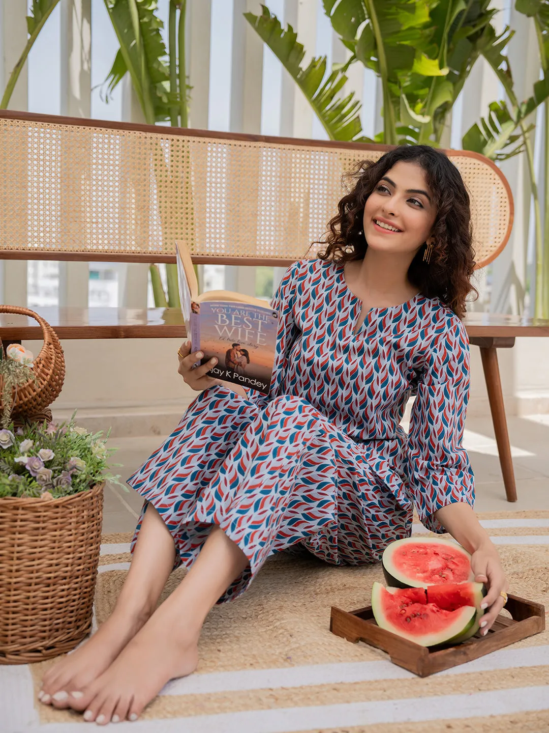 Leafy Pleat Cranberry Current Blue Lounge Wear