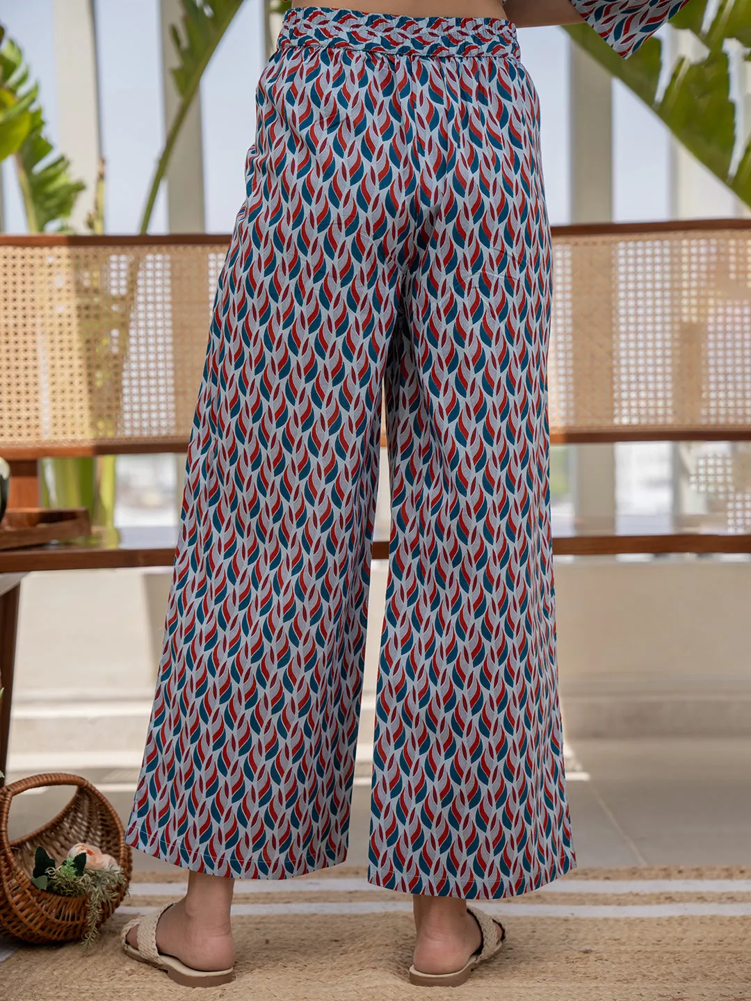 Leafy Pleat Cranberry Current Blue Lounge Wear