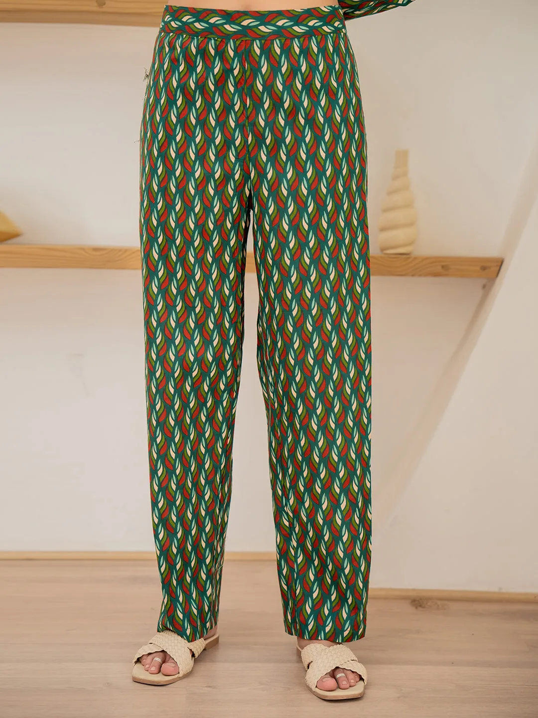 Leafy Pleate Forest Noir Green Co-Ord Set