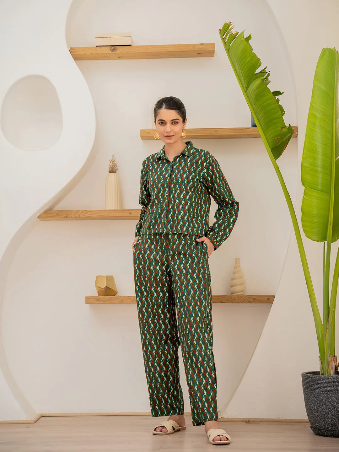 Leafy Pleate Forest Noir Green Co-Ord Set