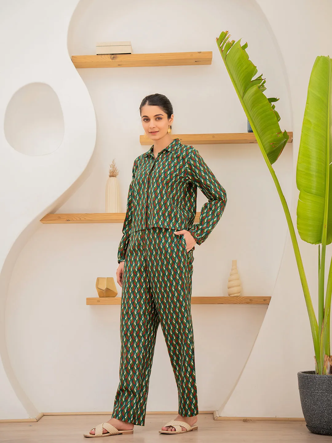 Leafy Pleate Forest Noir Green Co-Ord Set
