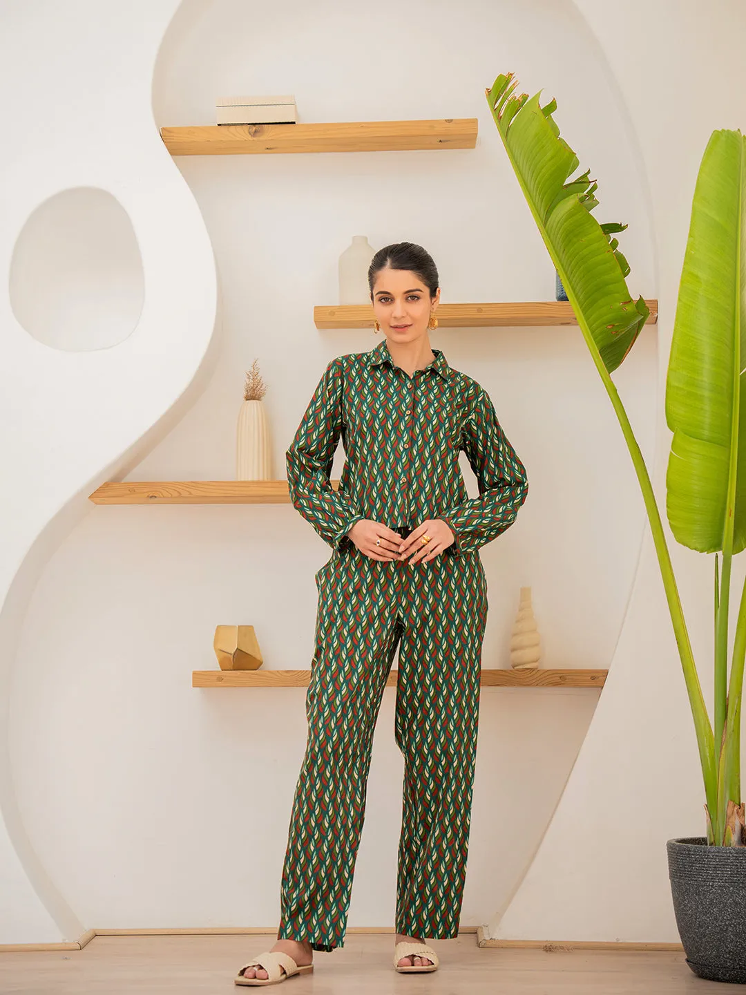 Leafy Pleate Forest Noir Green Co-Ord Set