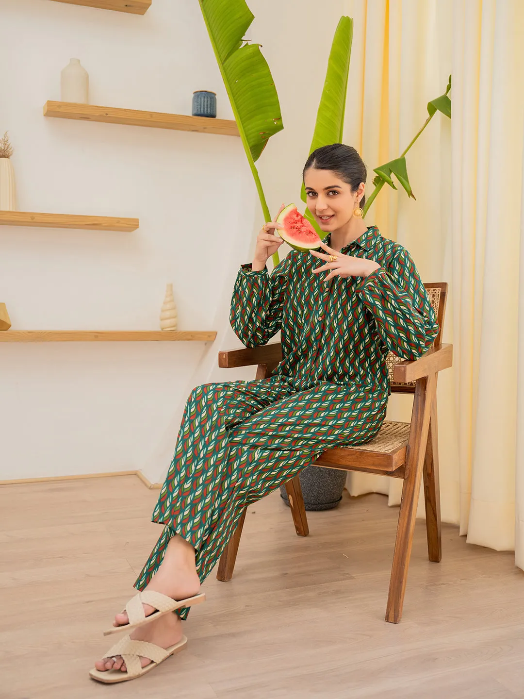 Leafy Pleate Forest Noir Green Co-Ord Set