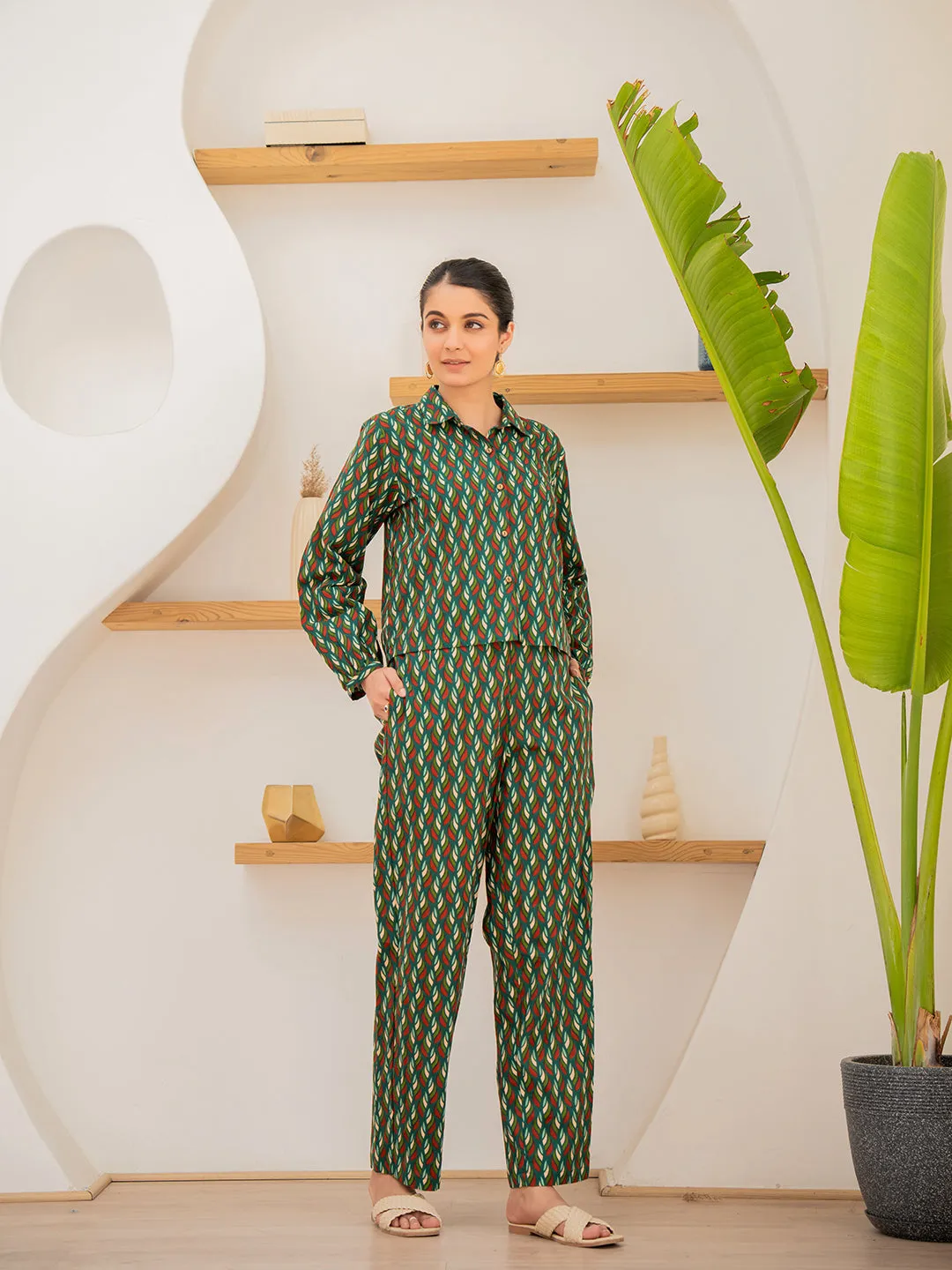Leafy Pleate Forest Noir Green Co-Ord Set