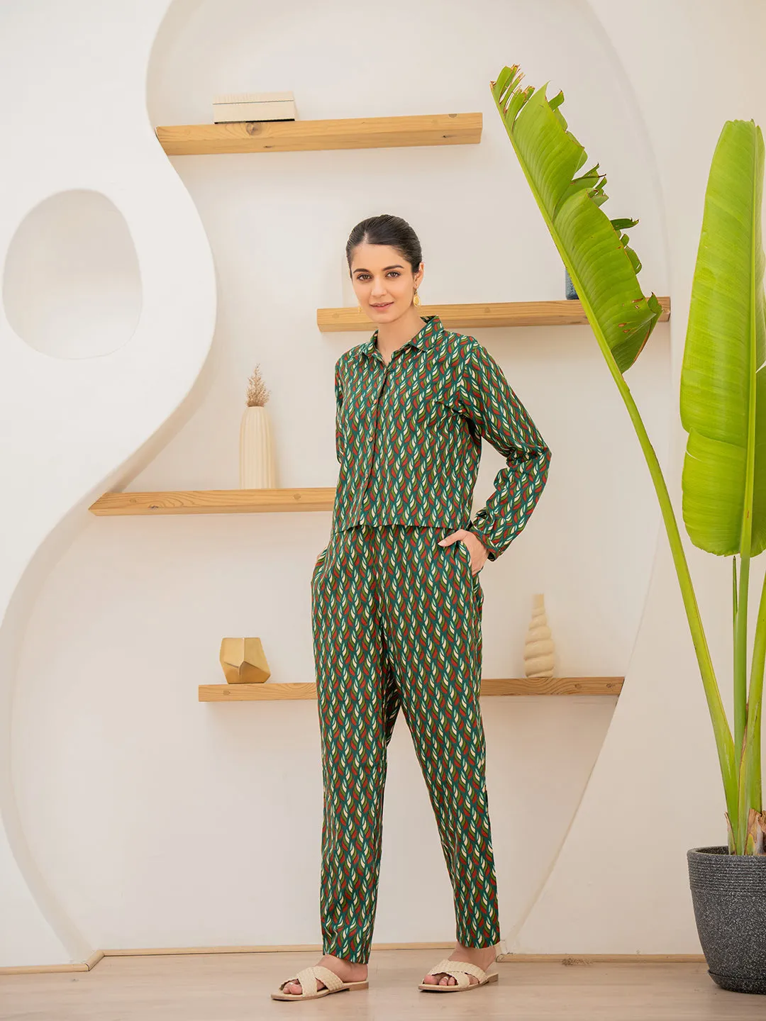 Leafy Pleate Forest Noir Green Co-Ord Set