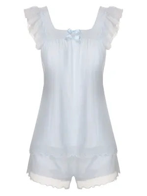 Light Blue 1950s Square Collar Pajamas