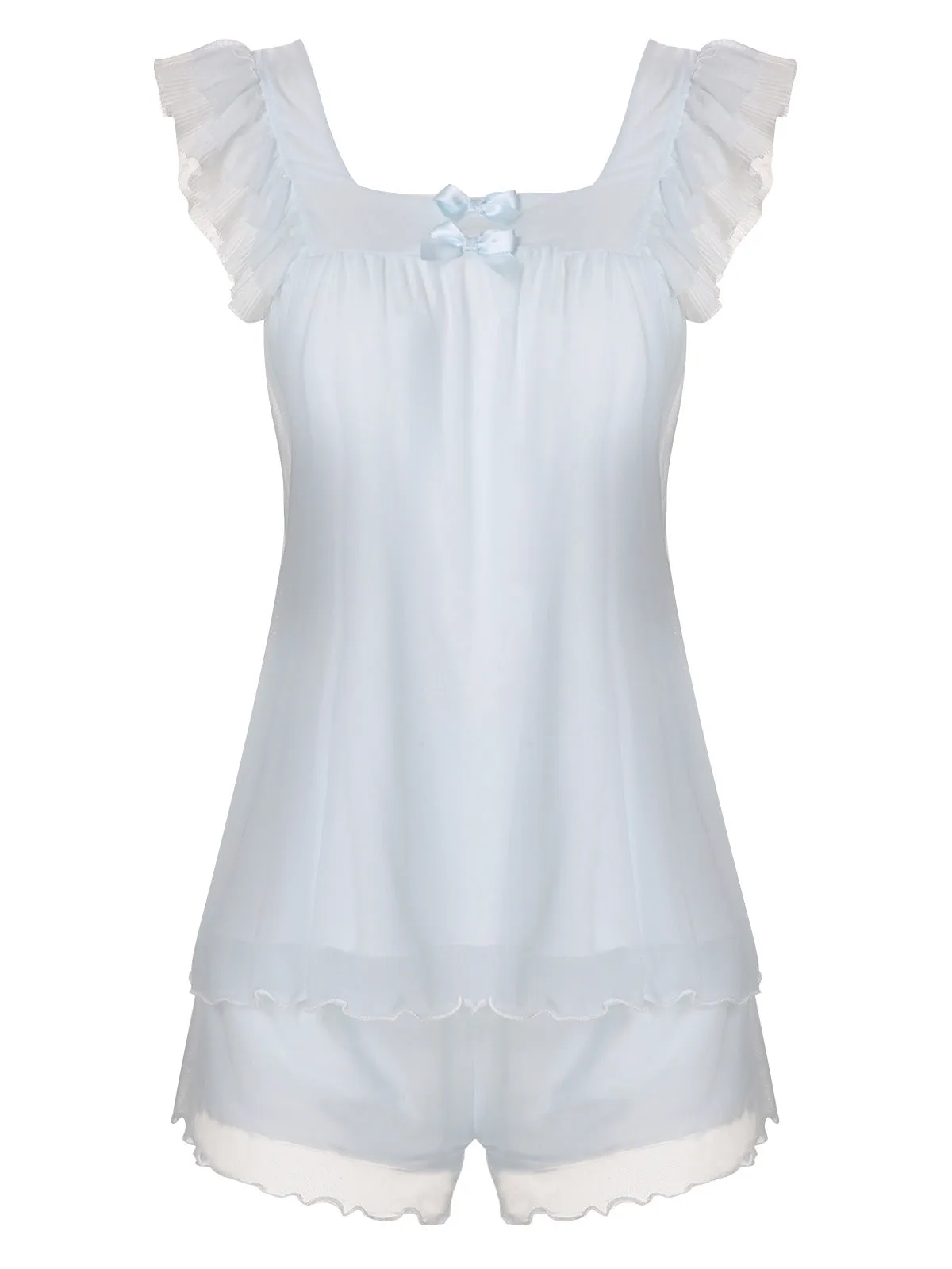 Light Blue 1950s Square Collar Pajamas