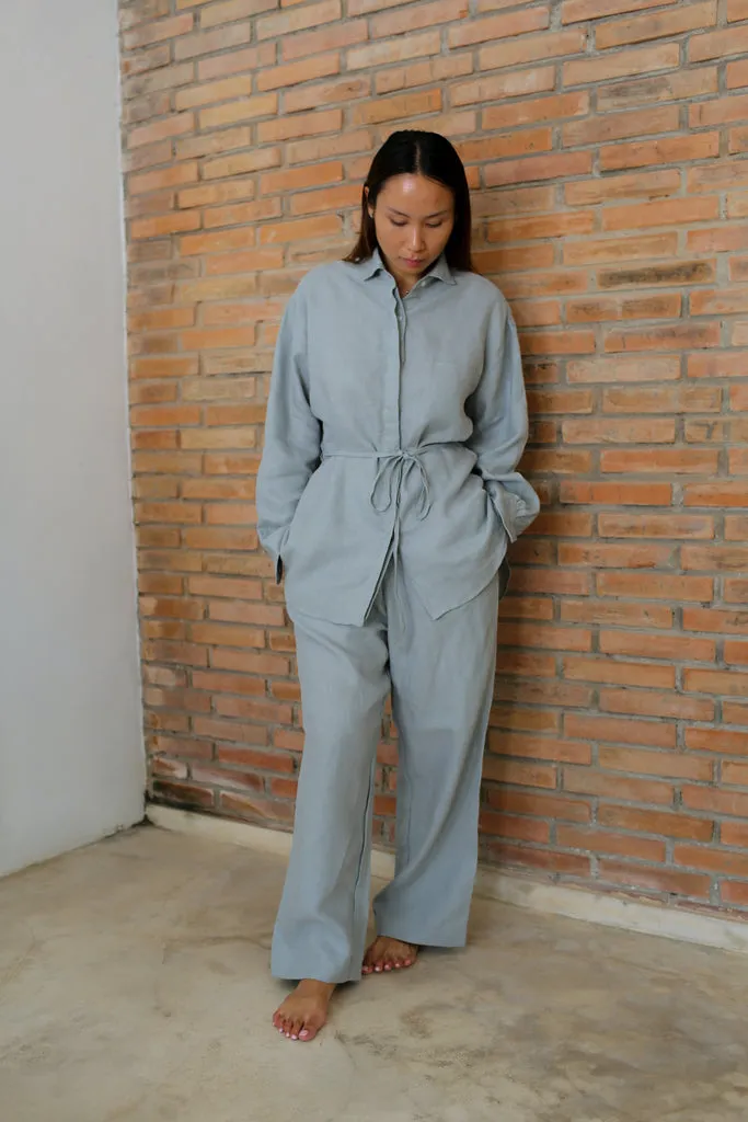 linen tie shirt set