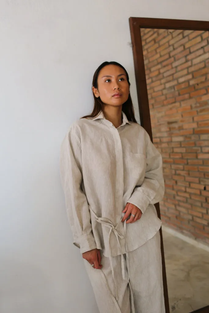 linen tie shirt set