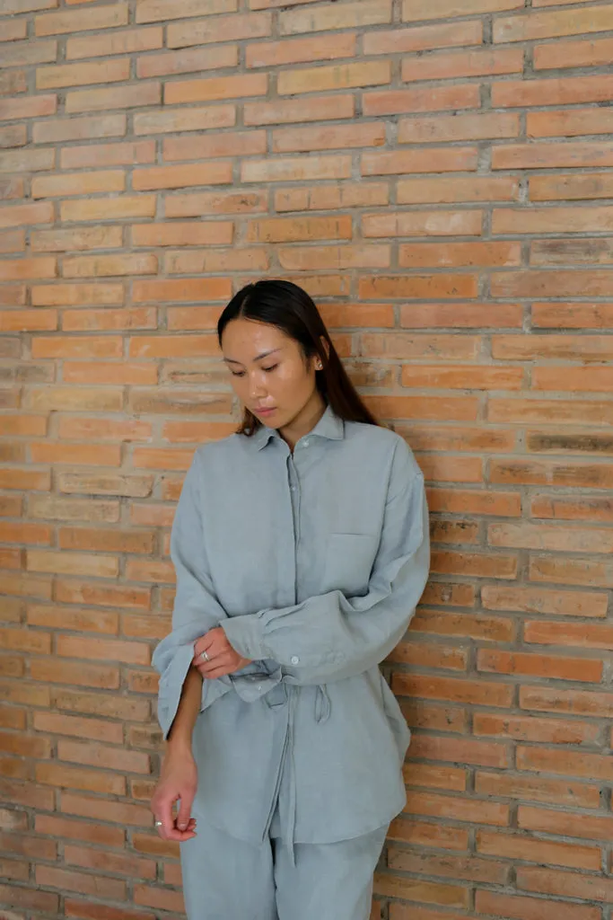 linen tie shirt set