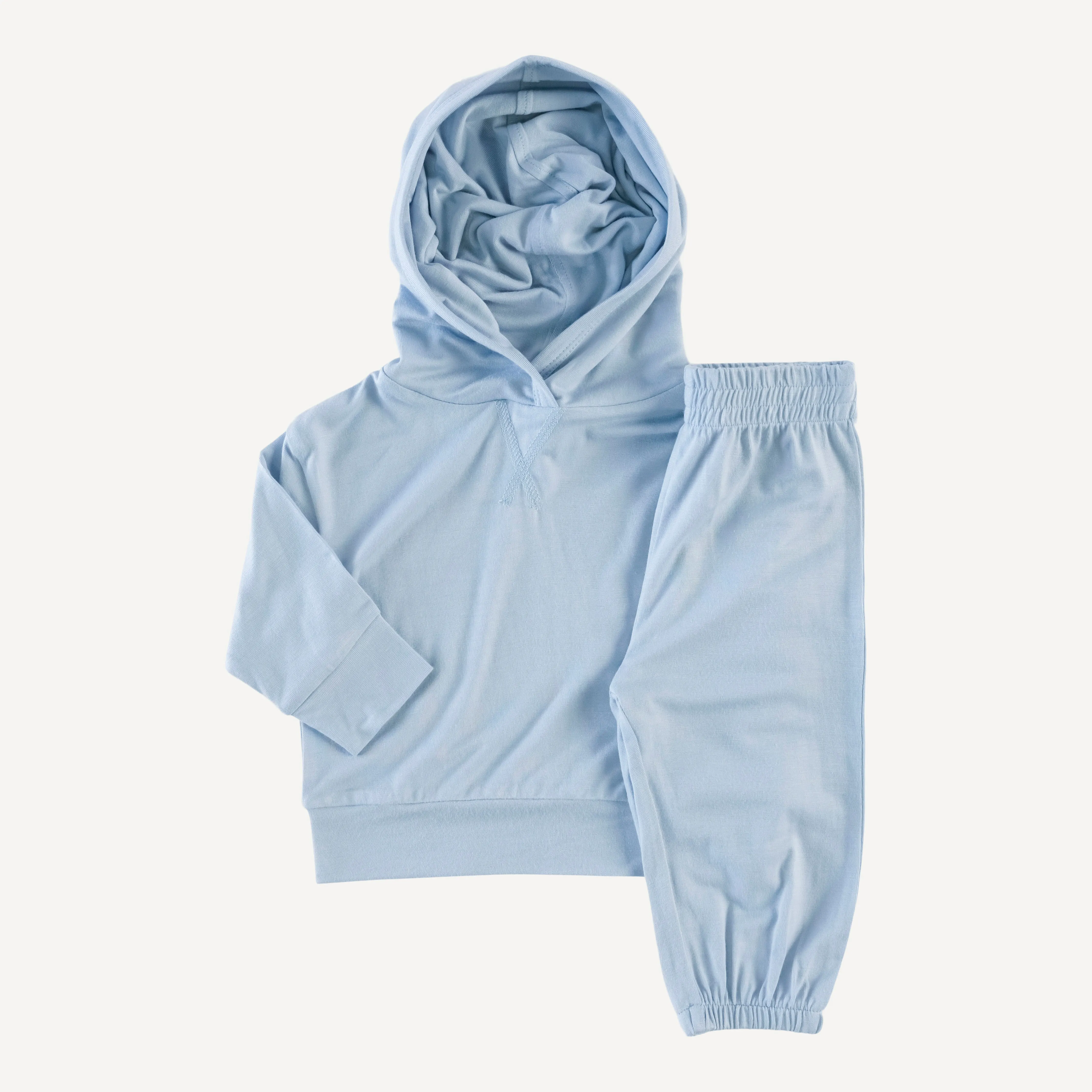 long sleeve boxy topstitch hoodie   relaxed jogger set | blue fog | bamboo