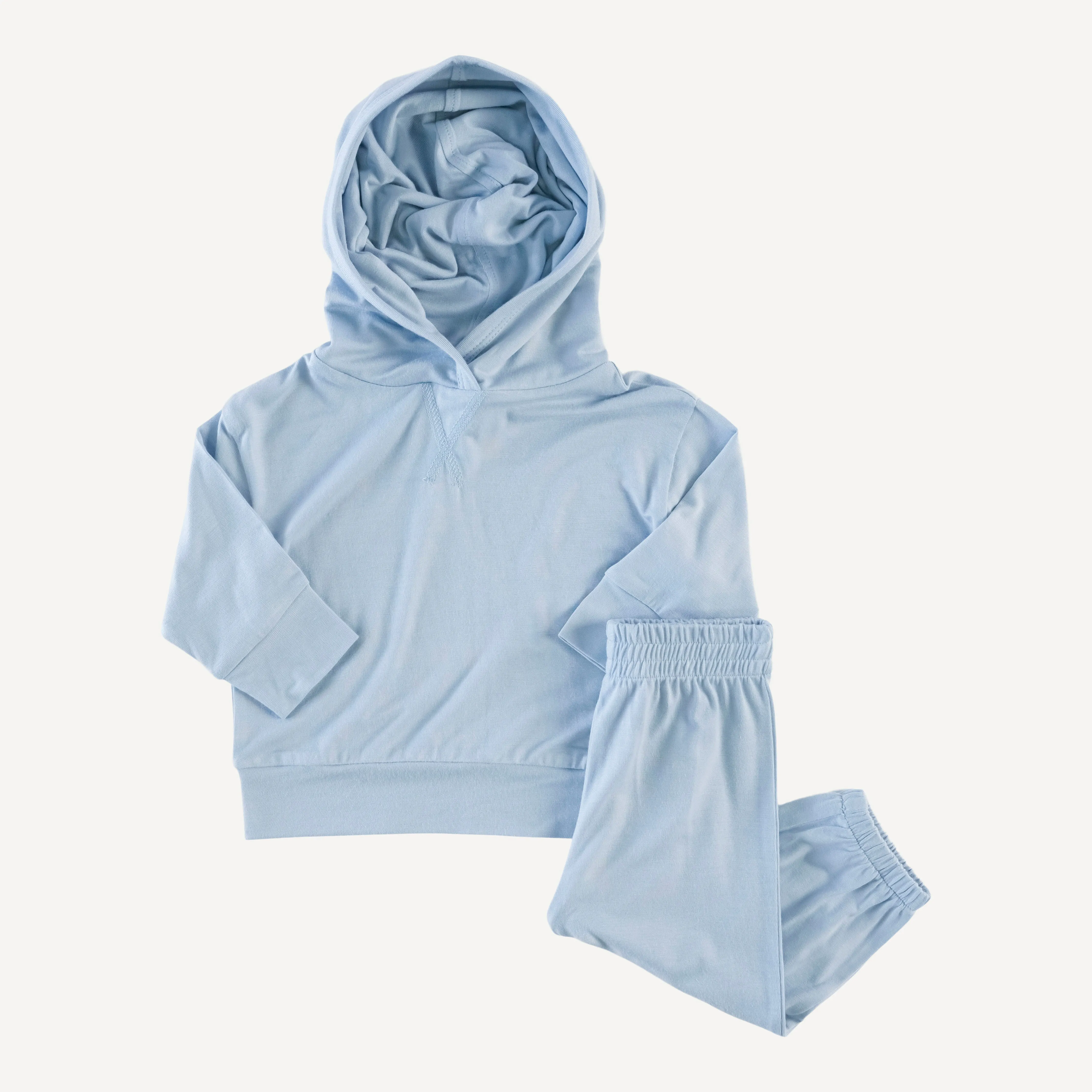 long sleeve boxy topstitch hoodie   relaxed jogger set | blue fog | bamboo