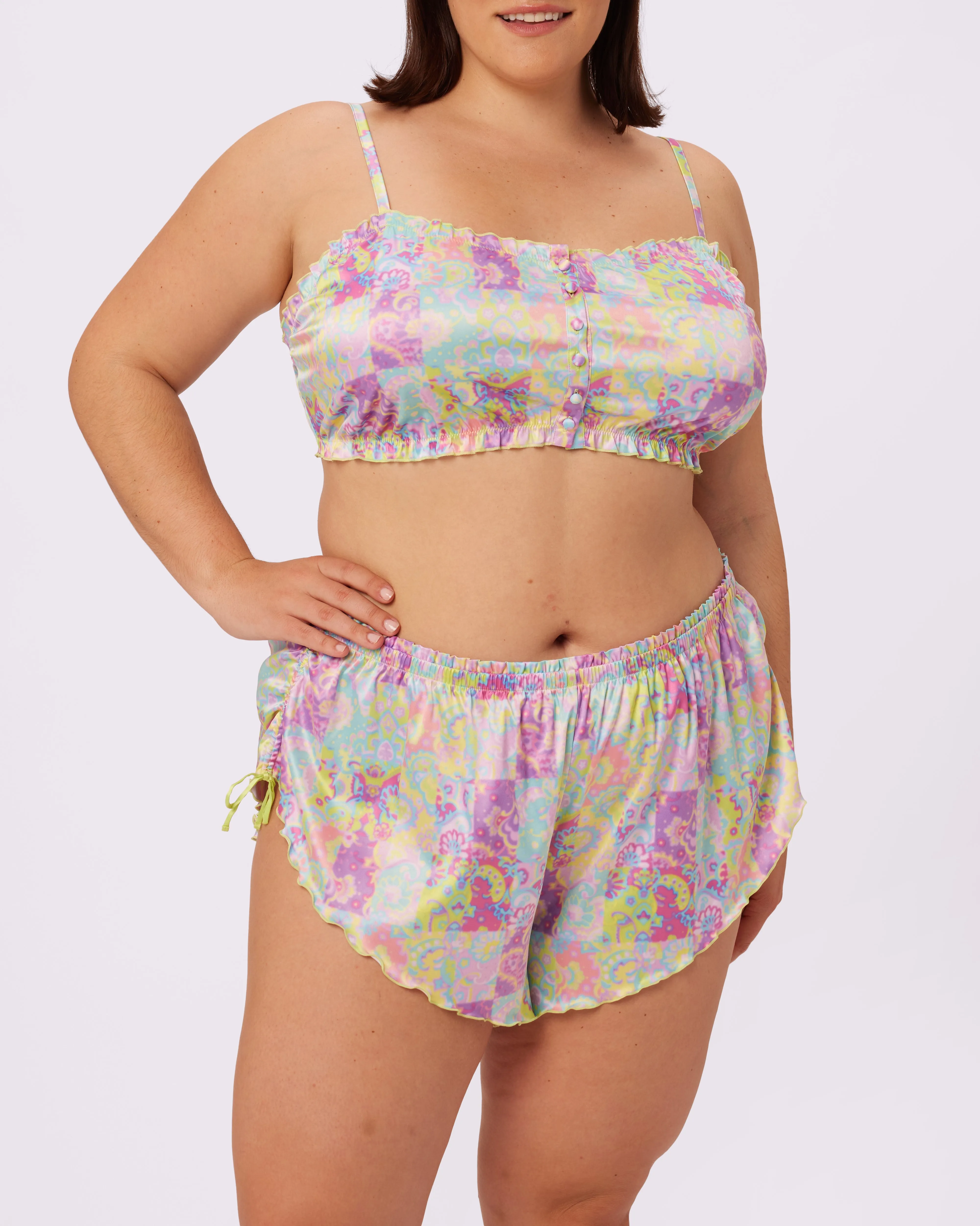 Luxe Button-Up Crop | Luxe Satin (Versailles)