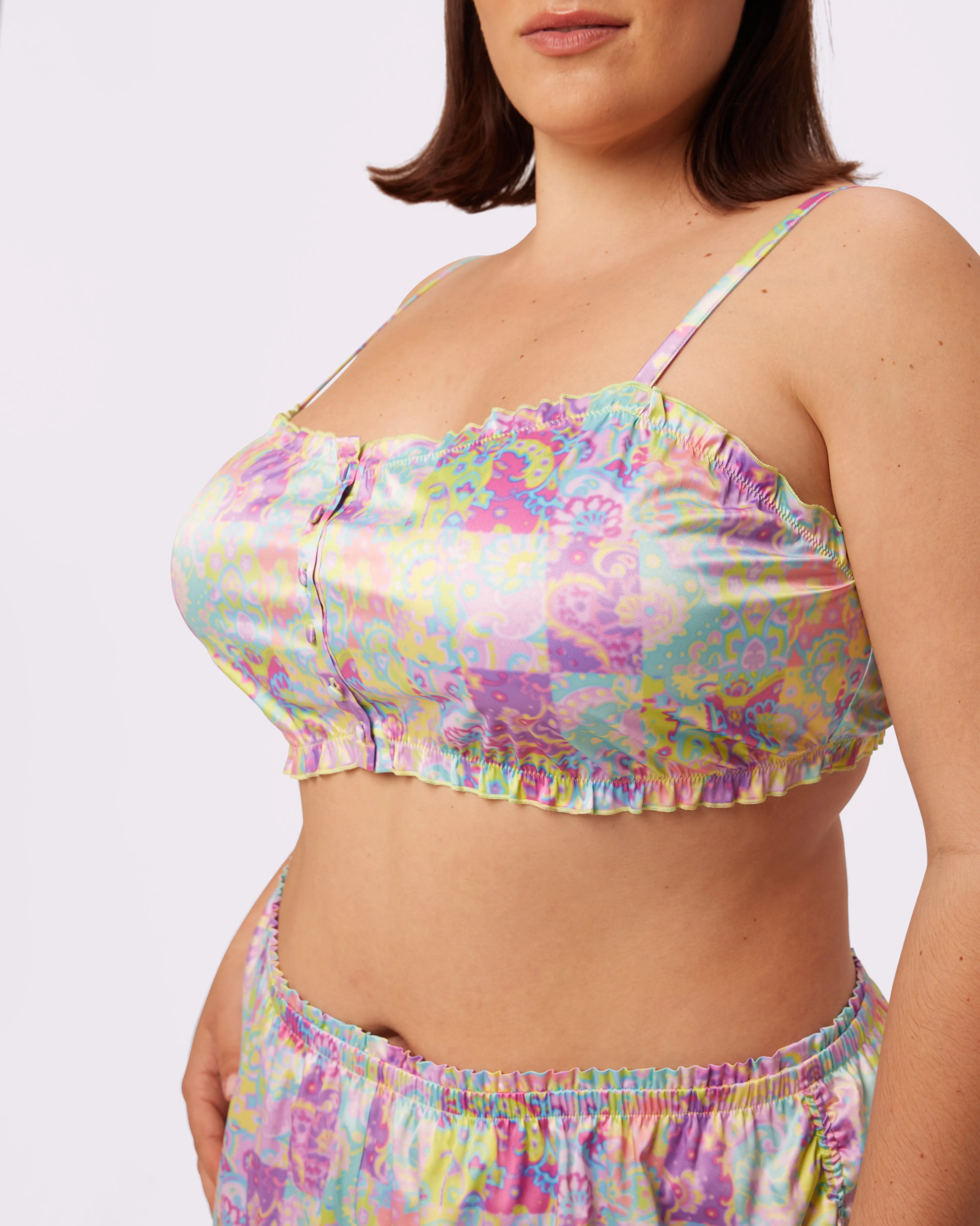 Luxe Button-Up Crop | Luxe Satin (Versailles)